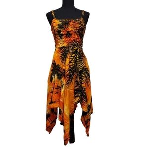 By The Sea tropical spaghetti strap sundress with snakebite hem